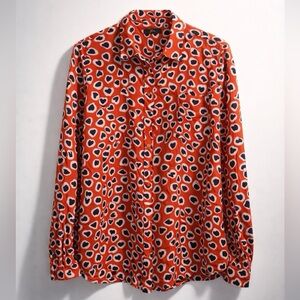 J. Crew Red Button Down with Black and White Pattern